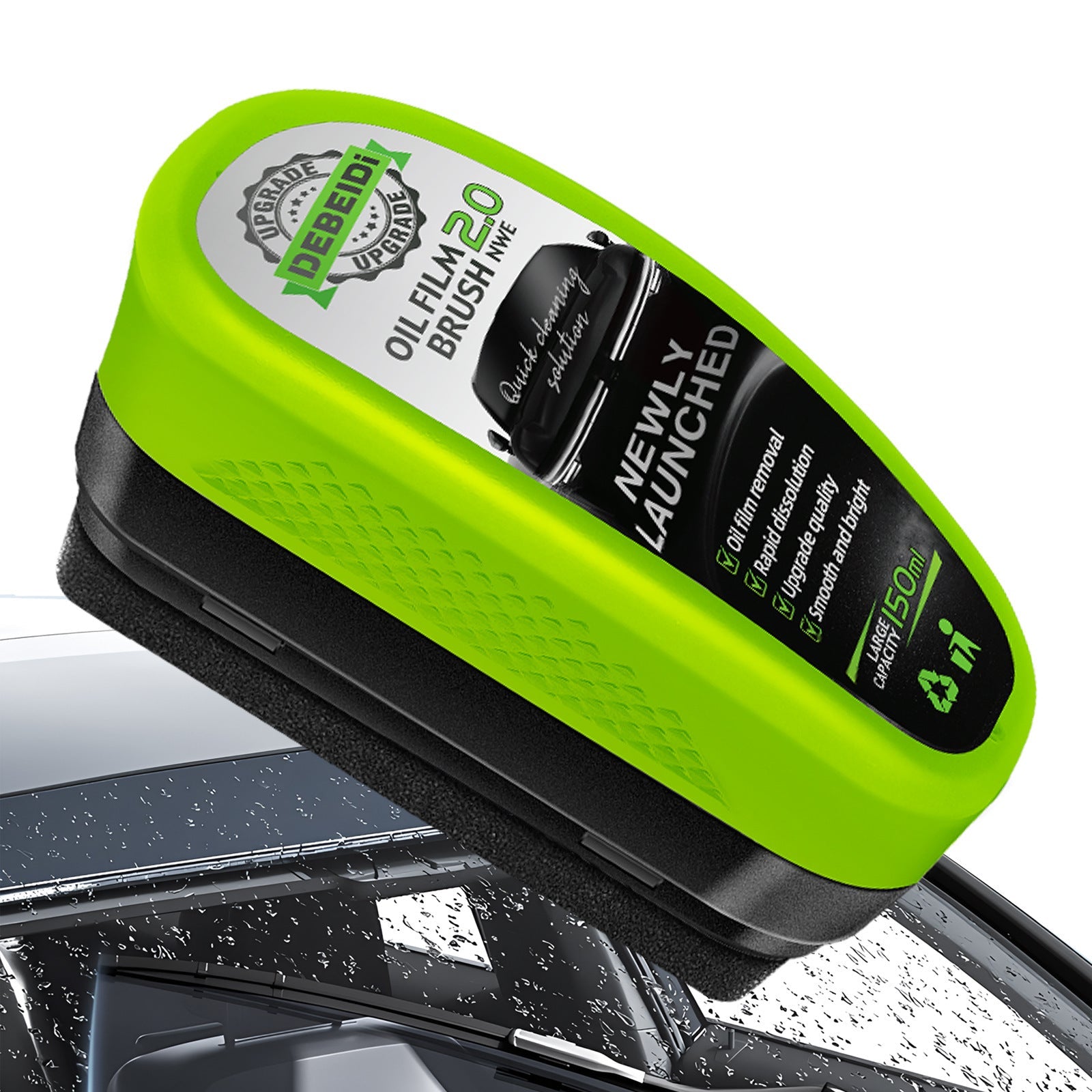 Car Glass Oil Film Remover with Sponge Cleaning Brush, Ideal for Front Inner Windshield Cleaning