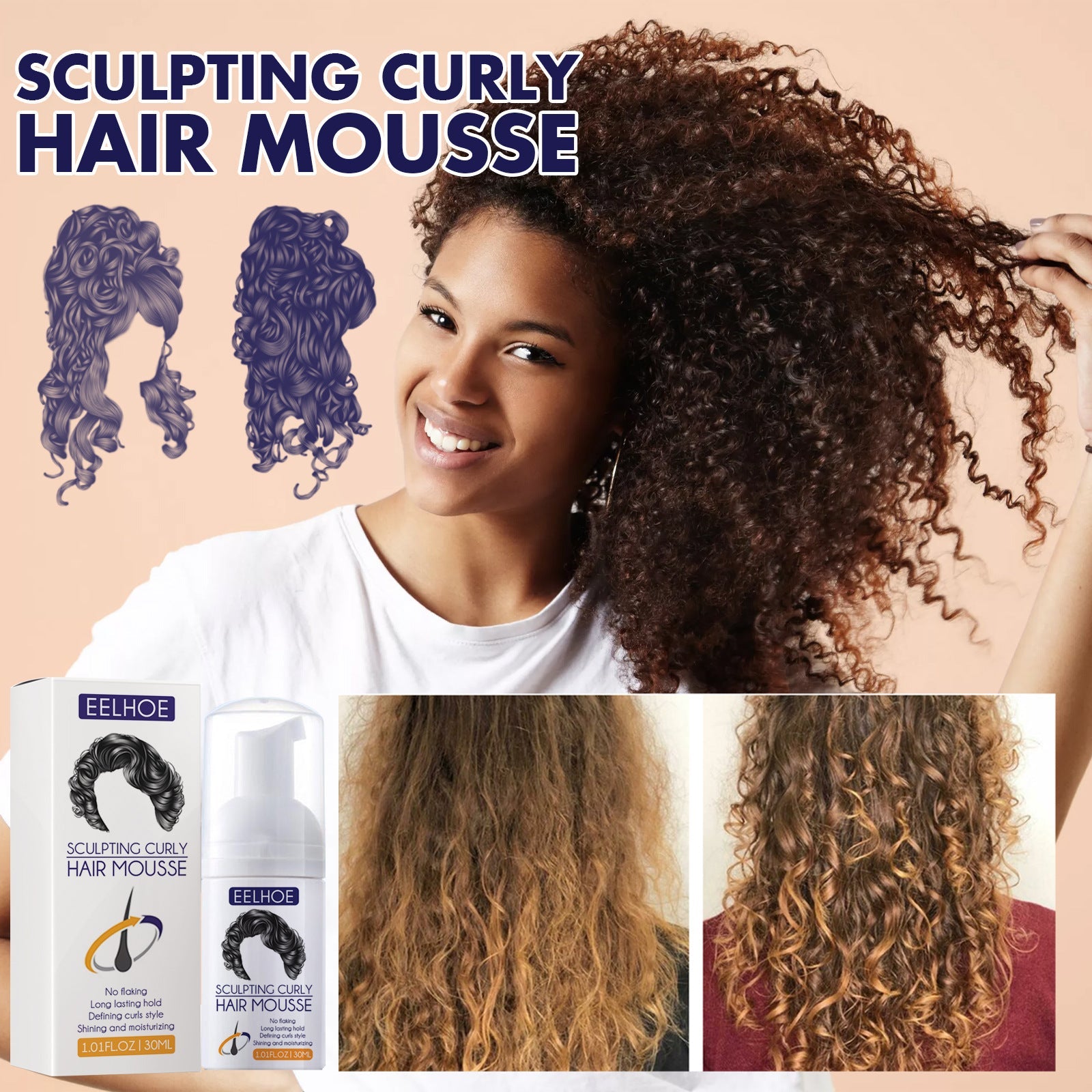 Elastin, Anti-Frizz Curly Hair Volumizing Natural Fluffy Moisturizing Styling Perm Care Style