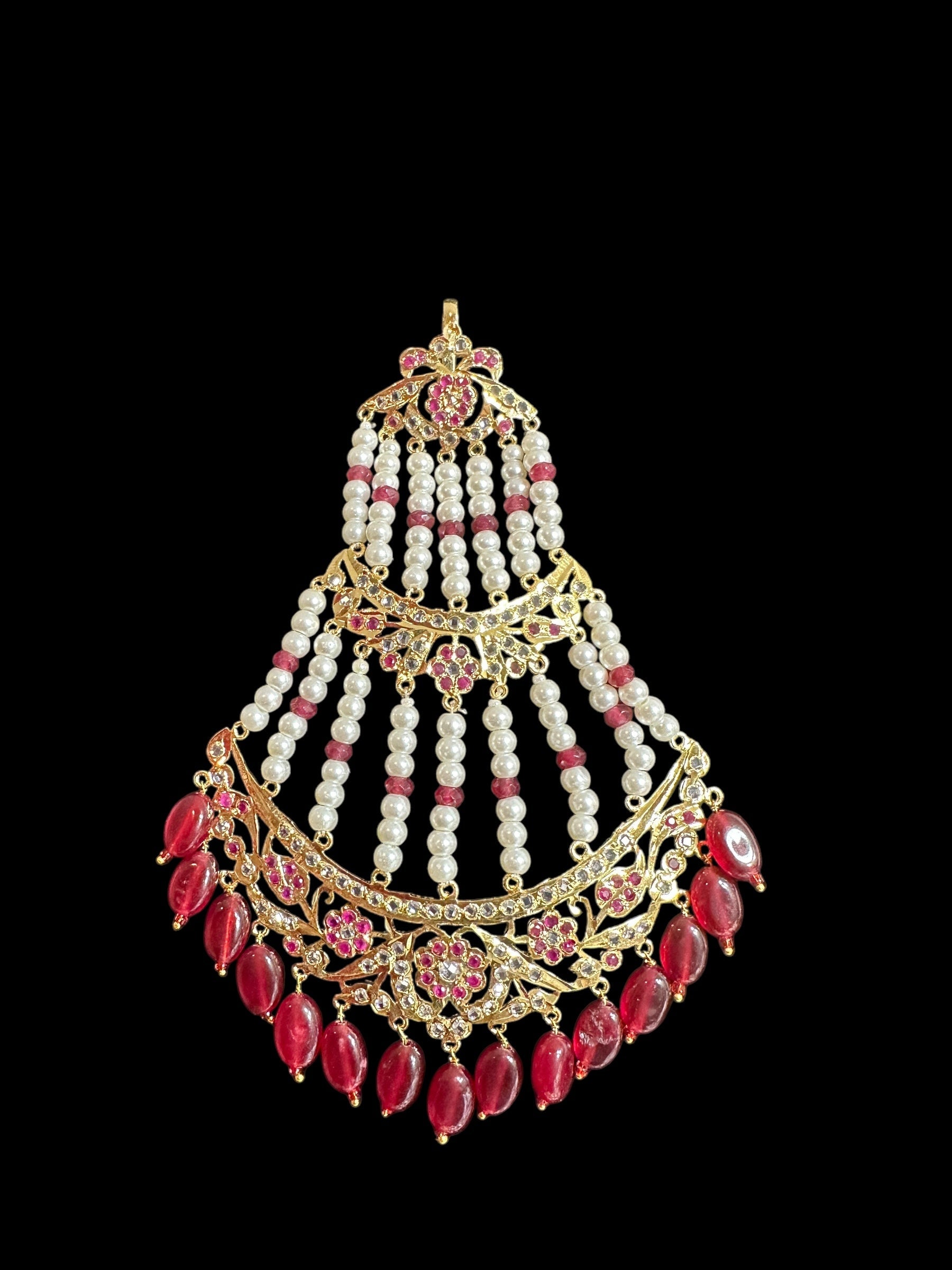 BR474 Waniya hyderabadi bridal set in red / ruby ( SHIPS IN 3 WEEKS )