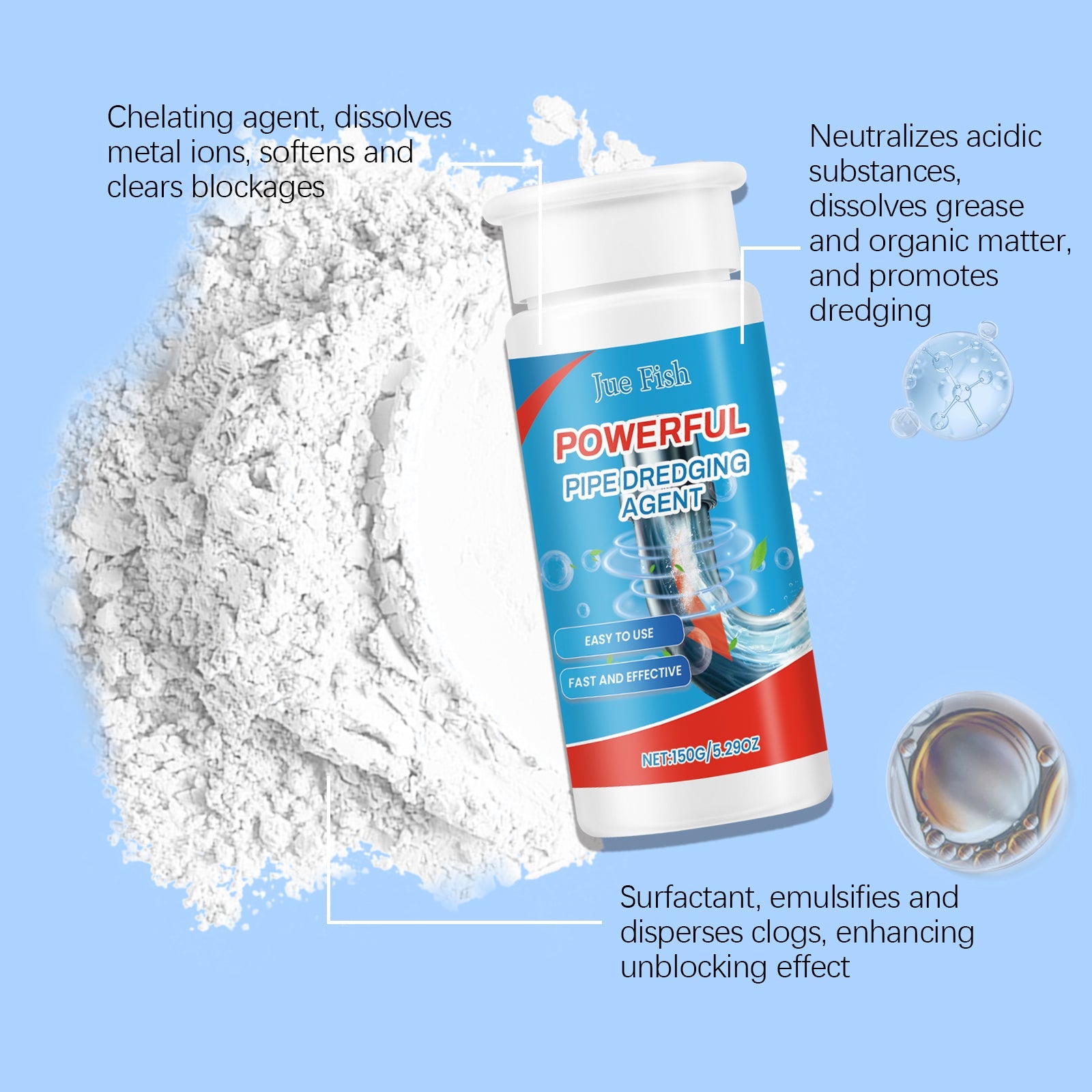 Pipe Dredge Cleaning Agent, Kitchen Toilet Sewer Clogged Dredge Drainage Pipe Clean And Decontaminate