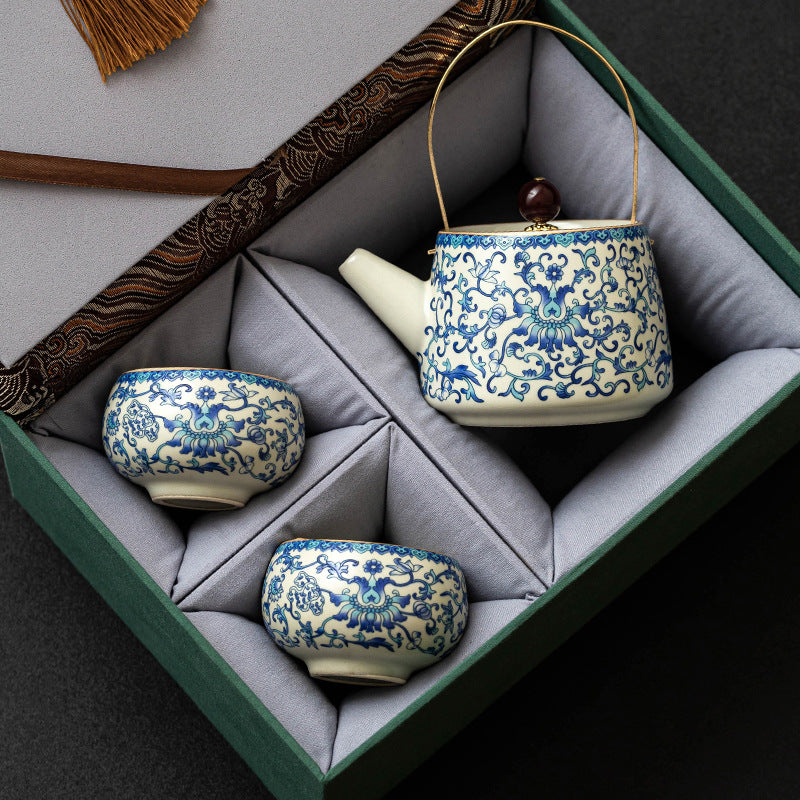 Ru Kiln Light Luxury Tea Set Gift Box for Giving to Elderly Companions