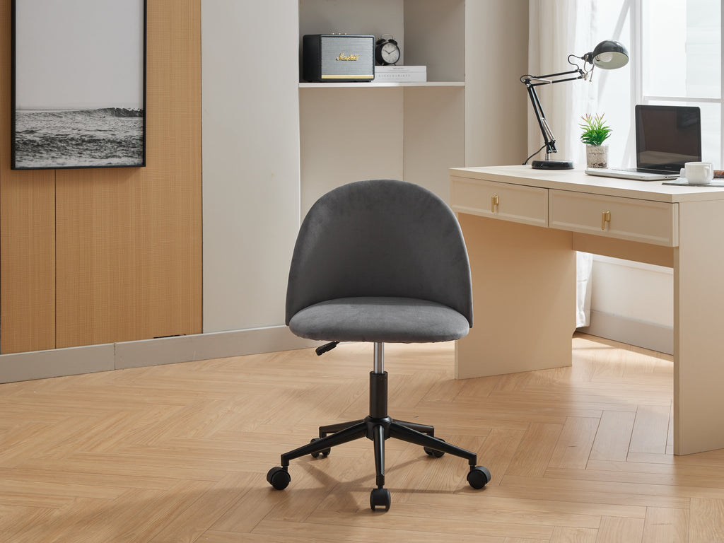 Velvet fabric office chair, mid back adjustable rotating computer chair, black legs, cushioned office chair with wheels
