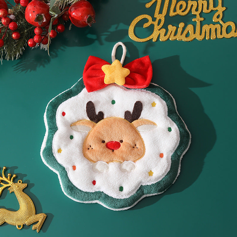 Christmas coral fleece hand towel hanging type absorbent quick drying cloth, kitchen and bathroom hand towel pendant