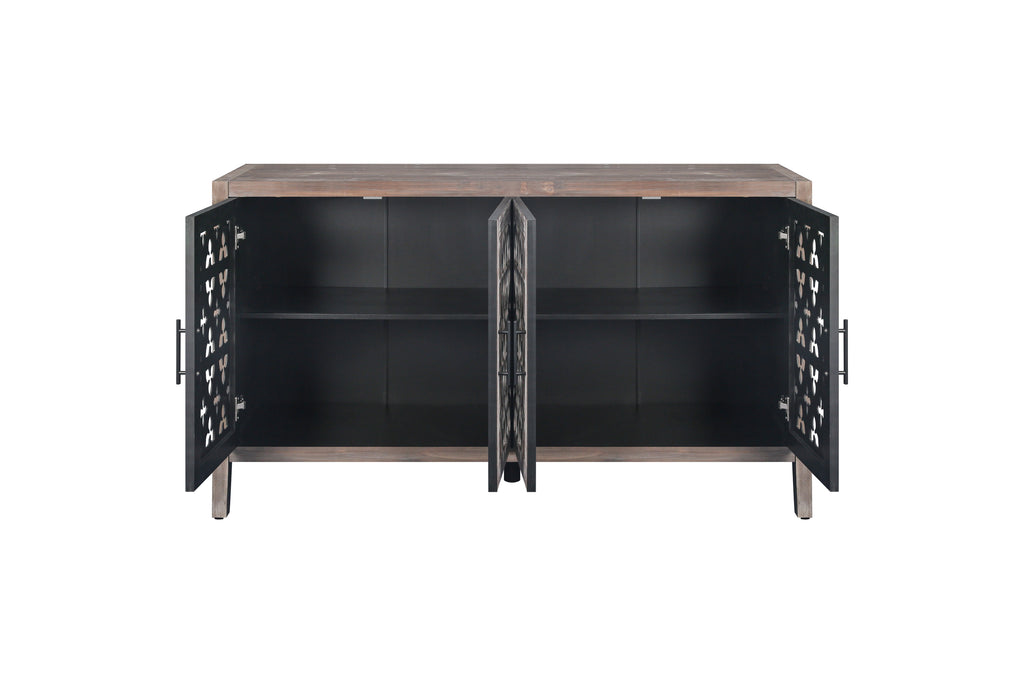 Hollow Four Door Antique Cabinet, American Country Style, Suitable for Living Room, TV Cabinet, Kitchen (Brown)