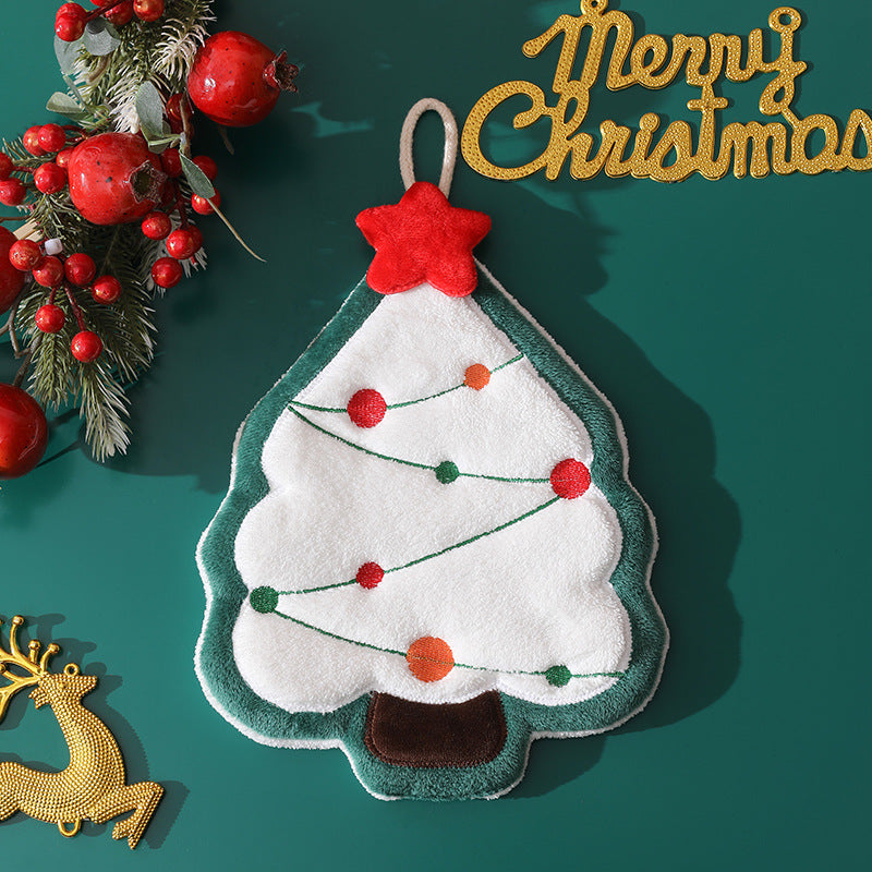 Christmas coral fleece hand towel hanging type absorbent quick drying cloth, kitchen and bathroom hand towel pendant