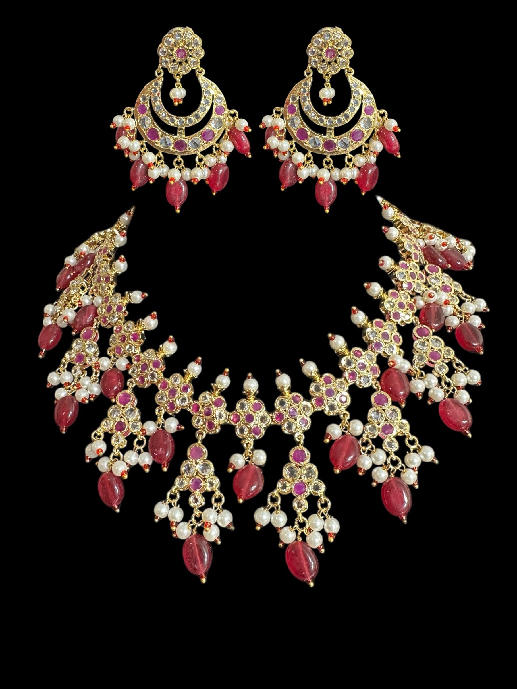 BR474 Waniya hyderabadi bridal set in red / ruby ( SHIPS IN 3 WEEKS )
