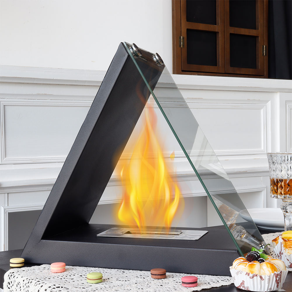 Desktop Triangle Alcohol Burning True Fire Fireplace Portable Viewing Heating Pit Outdoor Portable