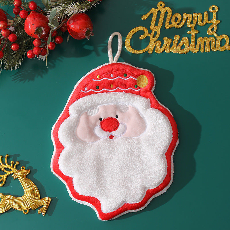Christmas coral fleece hand towel hanging type absorbent quick drying cloth, kitchen and bathroom hand towel pendant