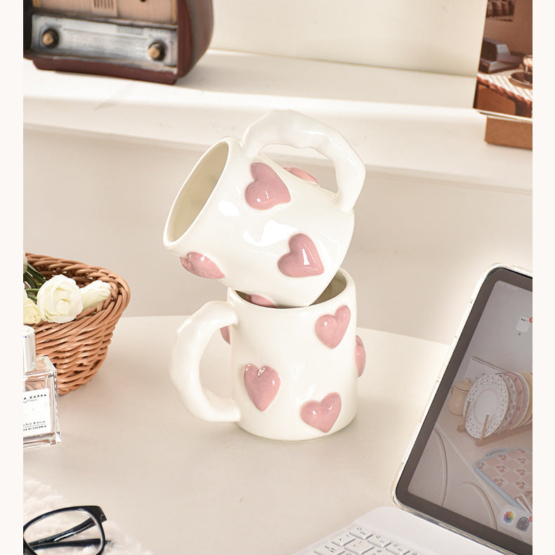 Peach Heart Ceramic Cup High Beauty Pink Girl Heart Mug Couple Water Cup Home Coffee Cup