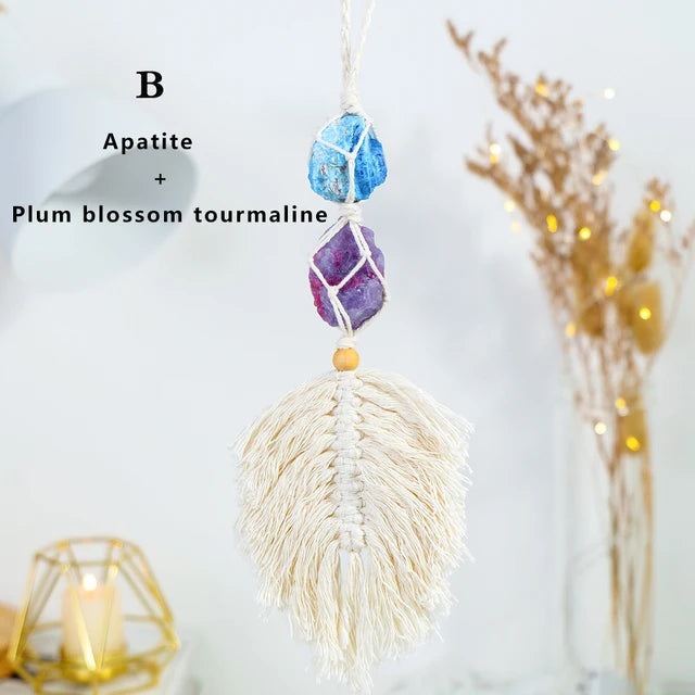 Natural Crystal Raw Stone Handmade Weave Dreams Catcher Car Hanging Pendant Healing Amethyst Window Ornament Home Decoration