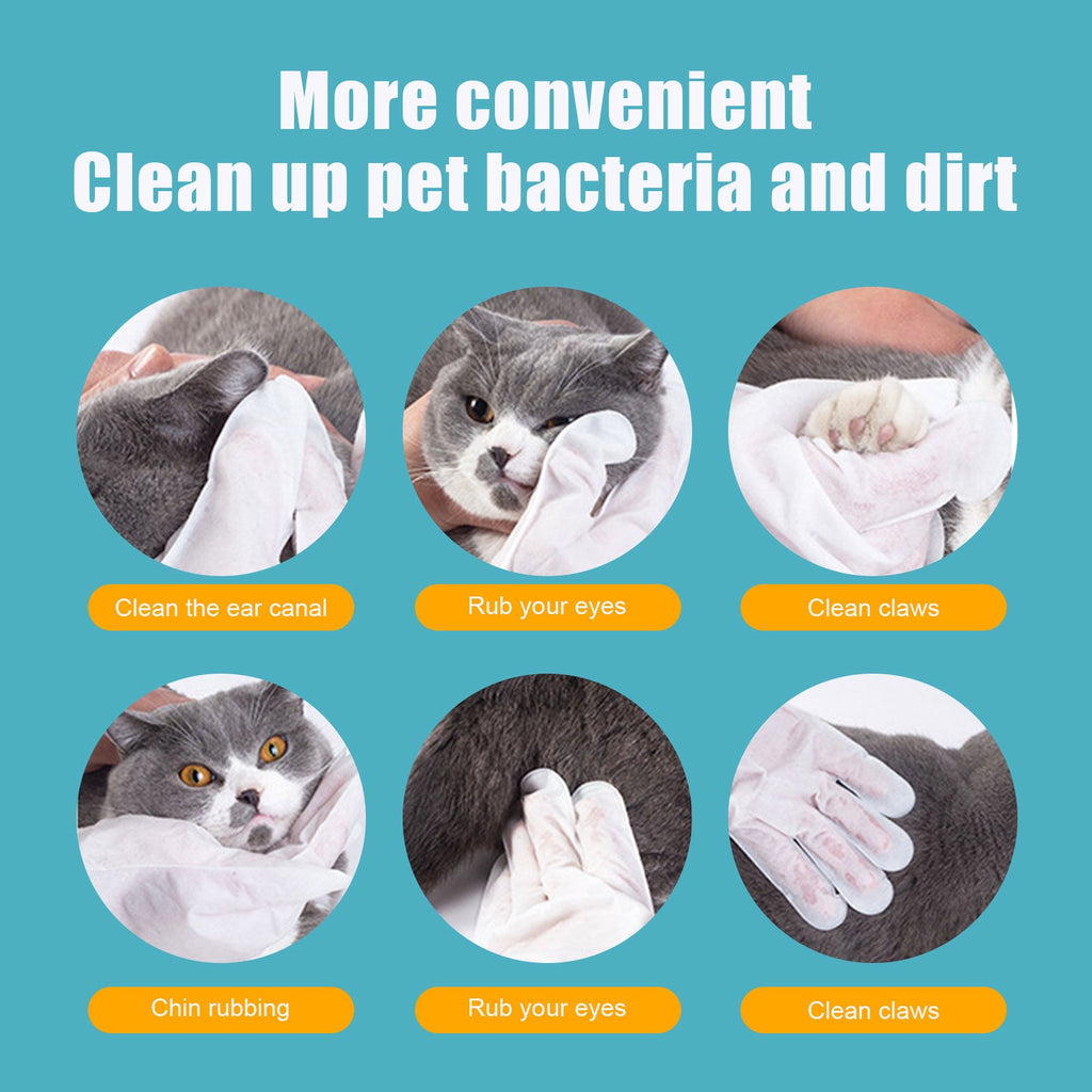 Pet Herbal Gloves, Cleaning Wipes No-Bath No-Wash Non-Woven Gloves For Feline Handling