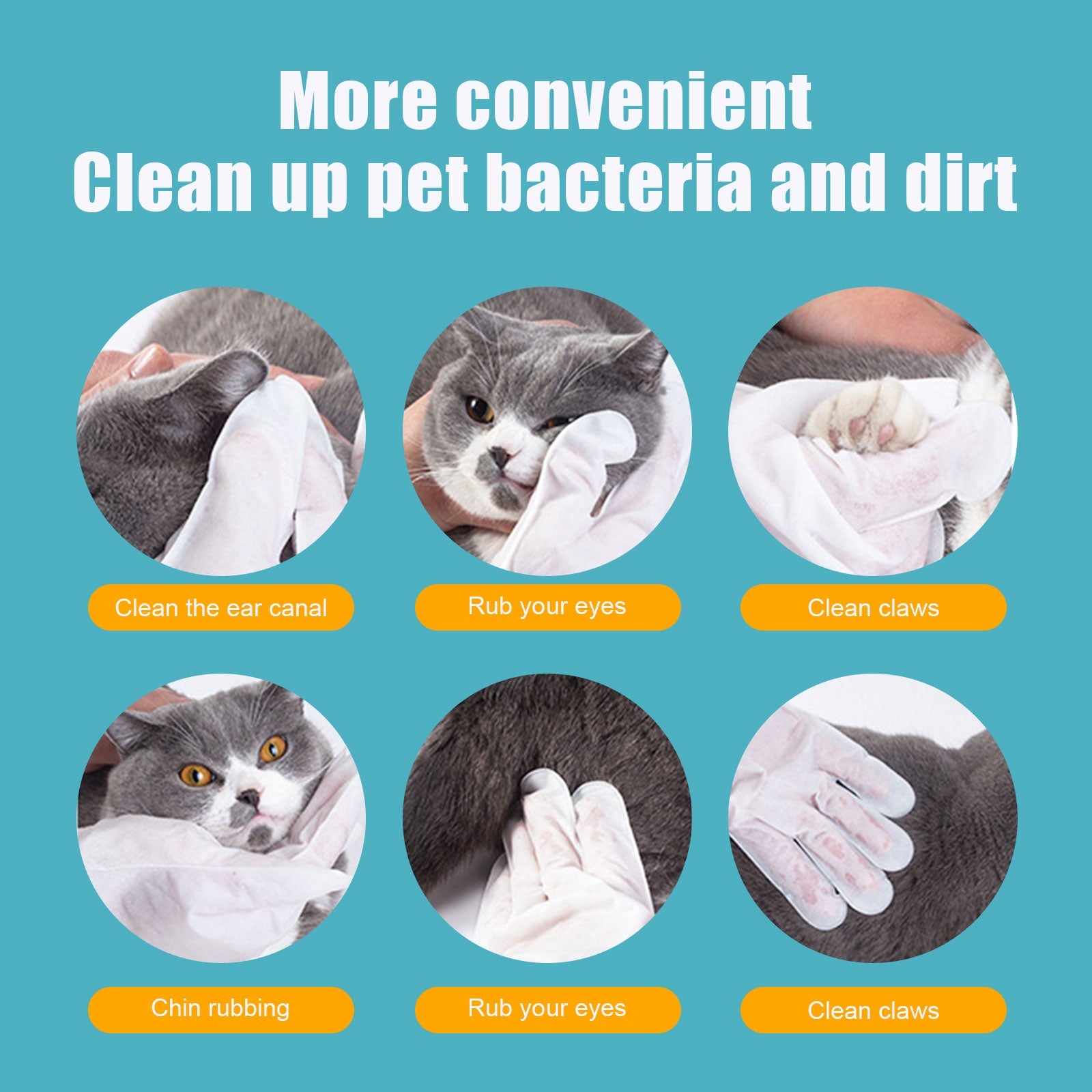Pet Herbal Gloves, Cleaning Wipes No-Bath No-Wash Non-Woven Gloves For Feline Handling