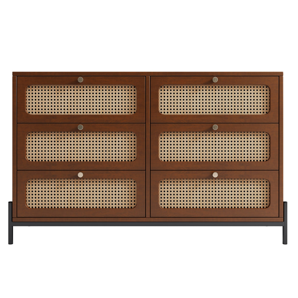 Modern hemp vine wood closet with 6 drawers, dressing table, wooden storage cabinet side panel, walnut wood