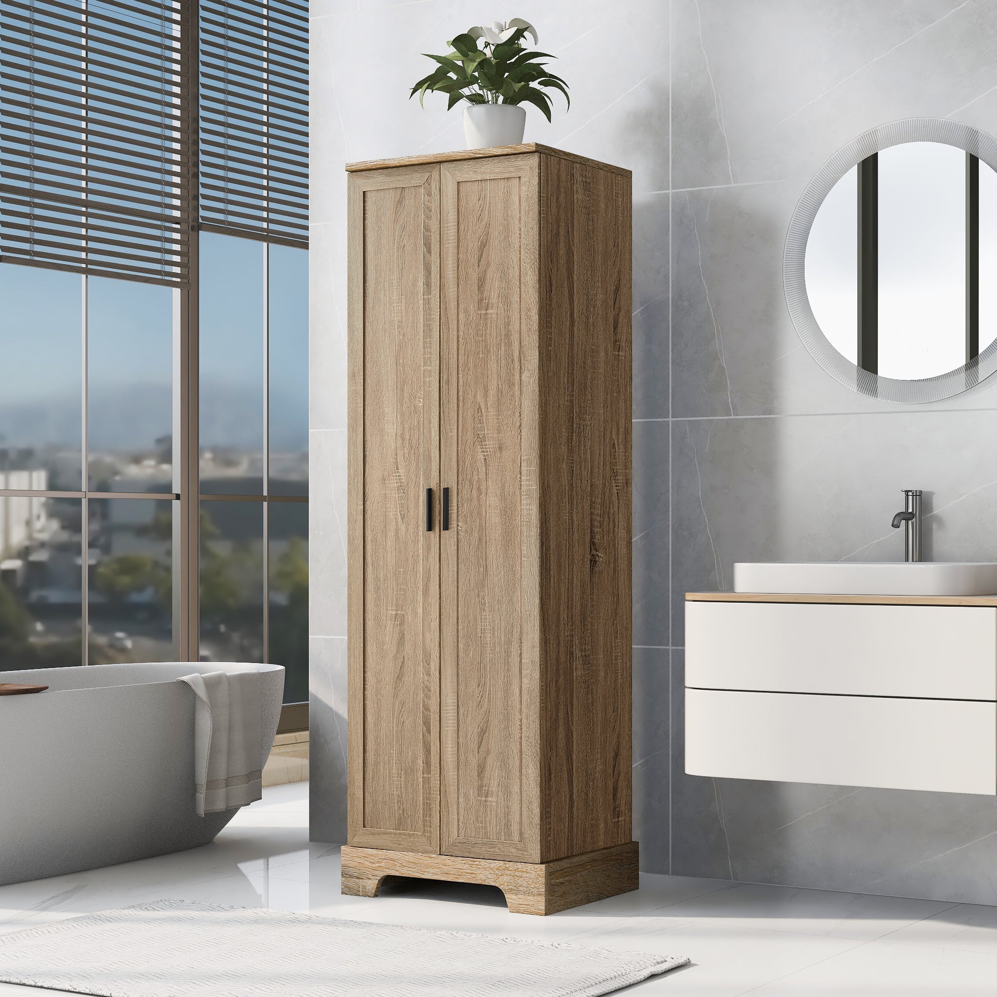 Storage Cabinet with Two Doors for Bathroom, Office, Adjustable Shelf, MDF Board, Brown