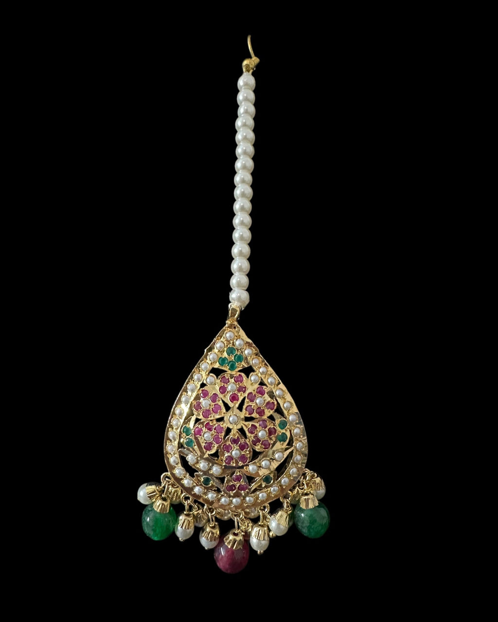 Piya jadau earrings tika in ruby emerald pearls ( READY TO SHIP )