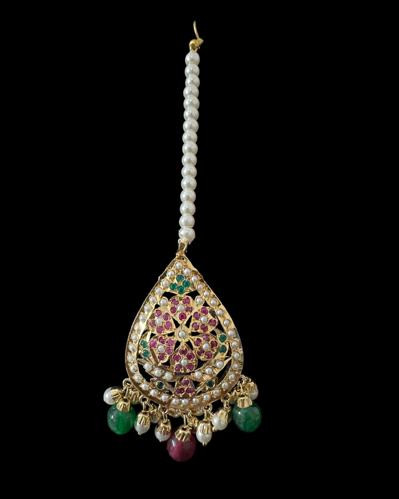 Piya jadau earrings tika in ruby emerald pearls ( READY TO SHIP )