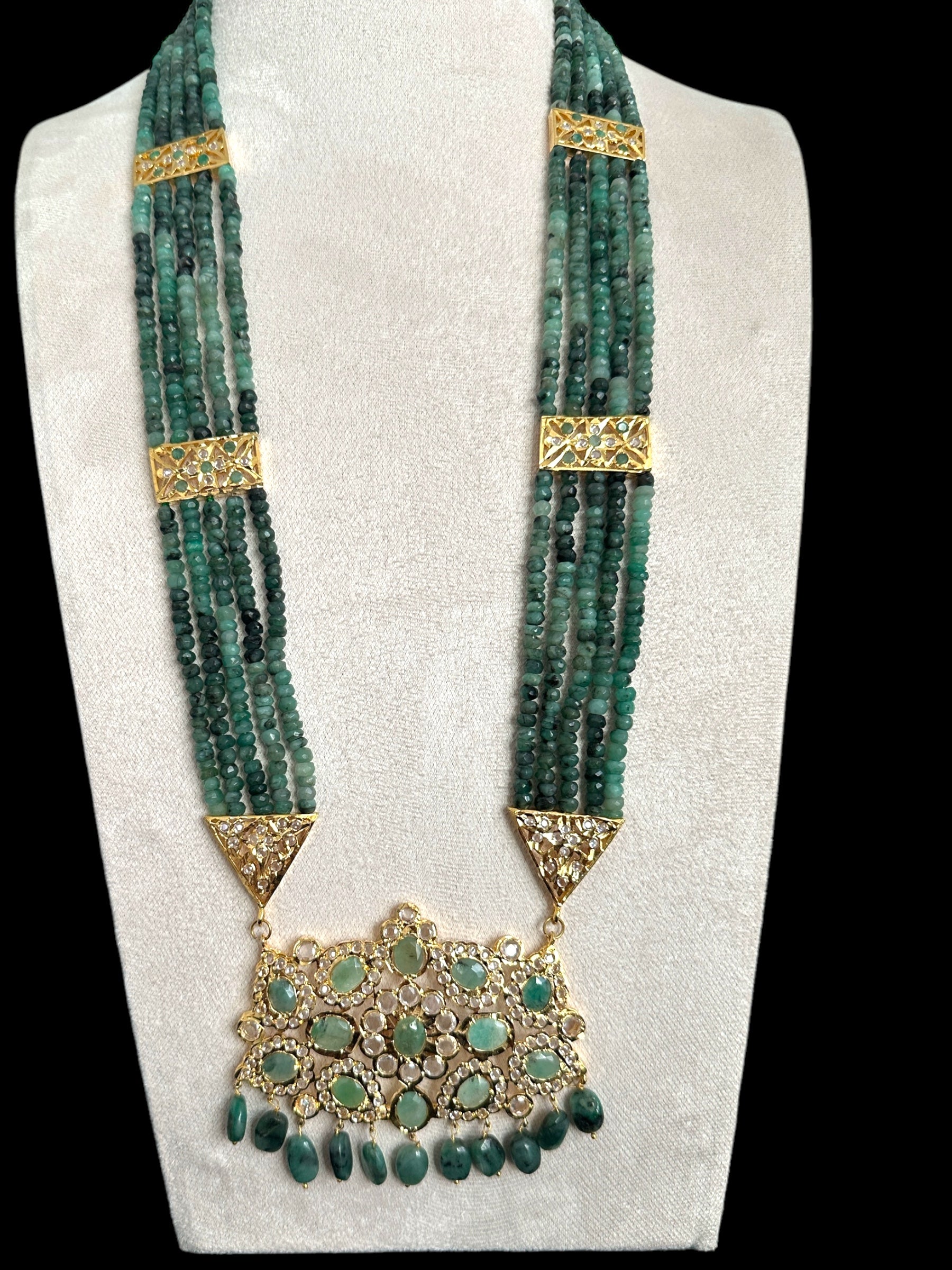 DLN125 SHARNAZ Gold plated Rani haar in real emerald beads ( READY TO SHIP )