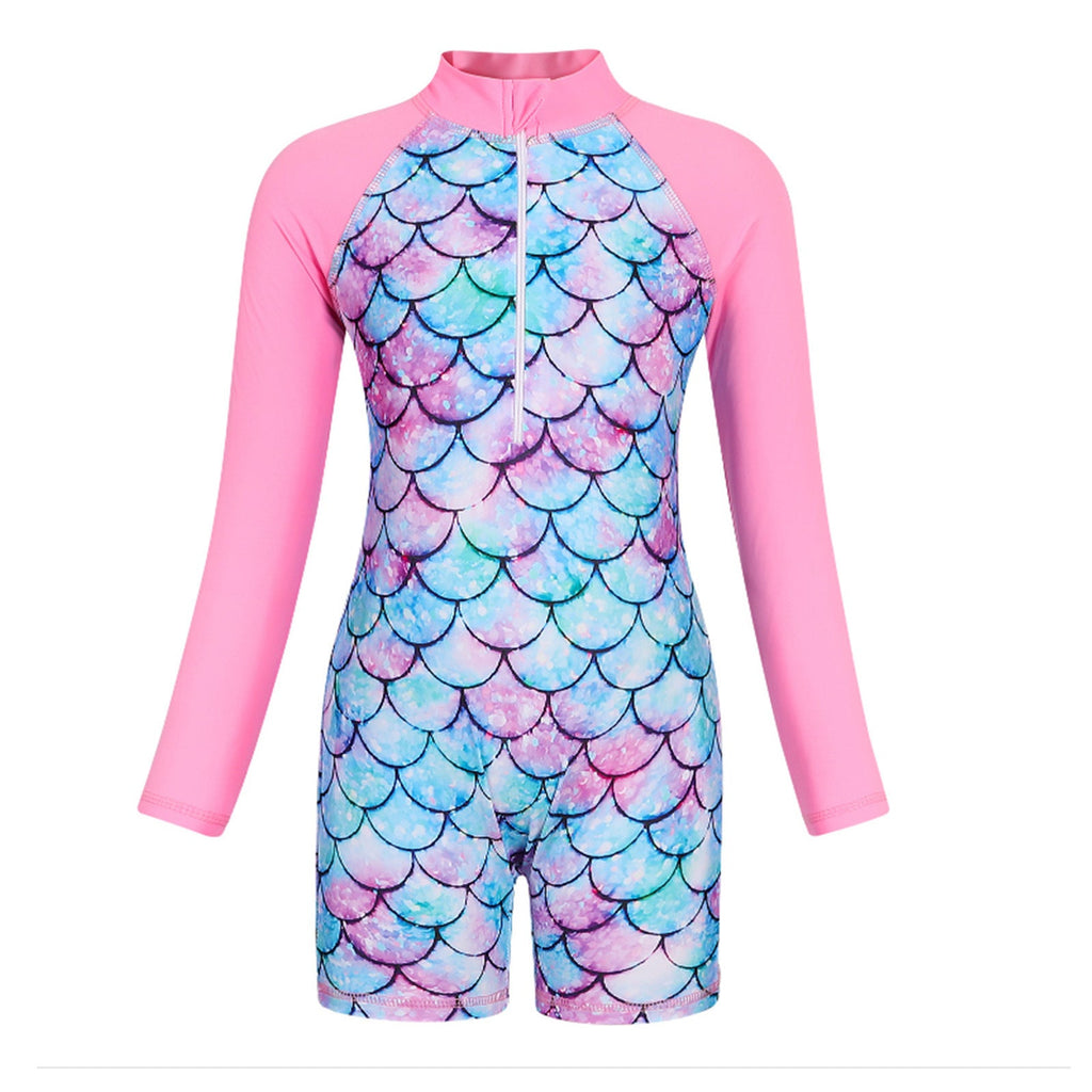 children's sun protection surfing suit girls' swimsuit long sleeved quick drying girls' one-piece mermaid swimsuit