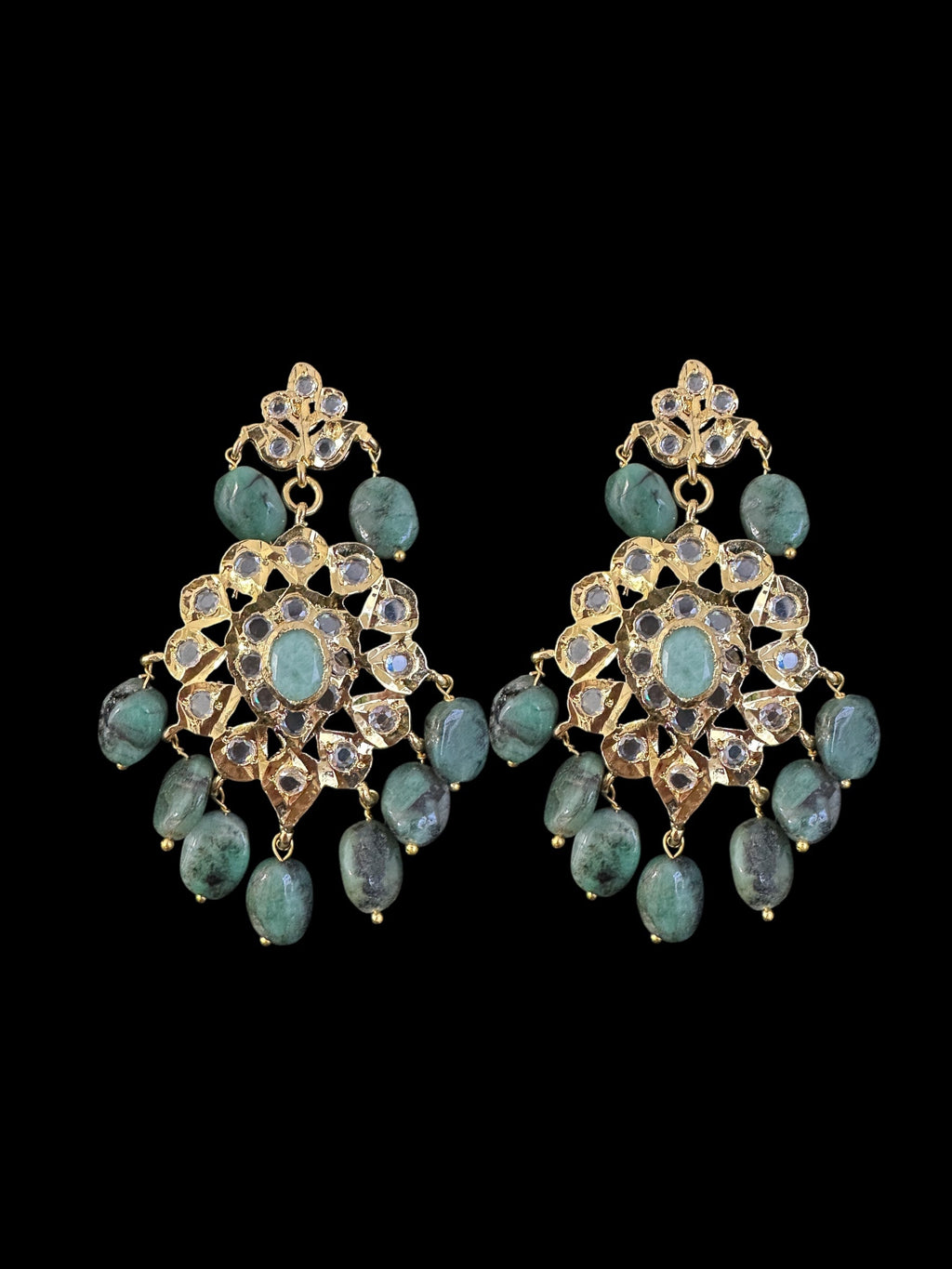 DLN125 SHARNAZ Gold plated Rani haar in real emerald beads ( READY TO SHIP )