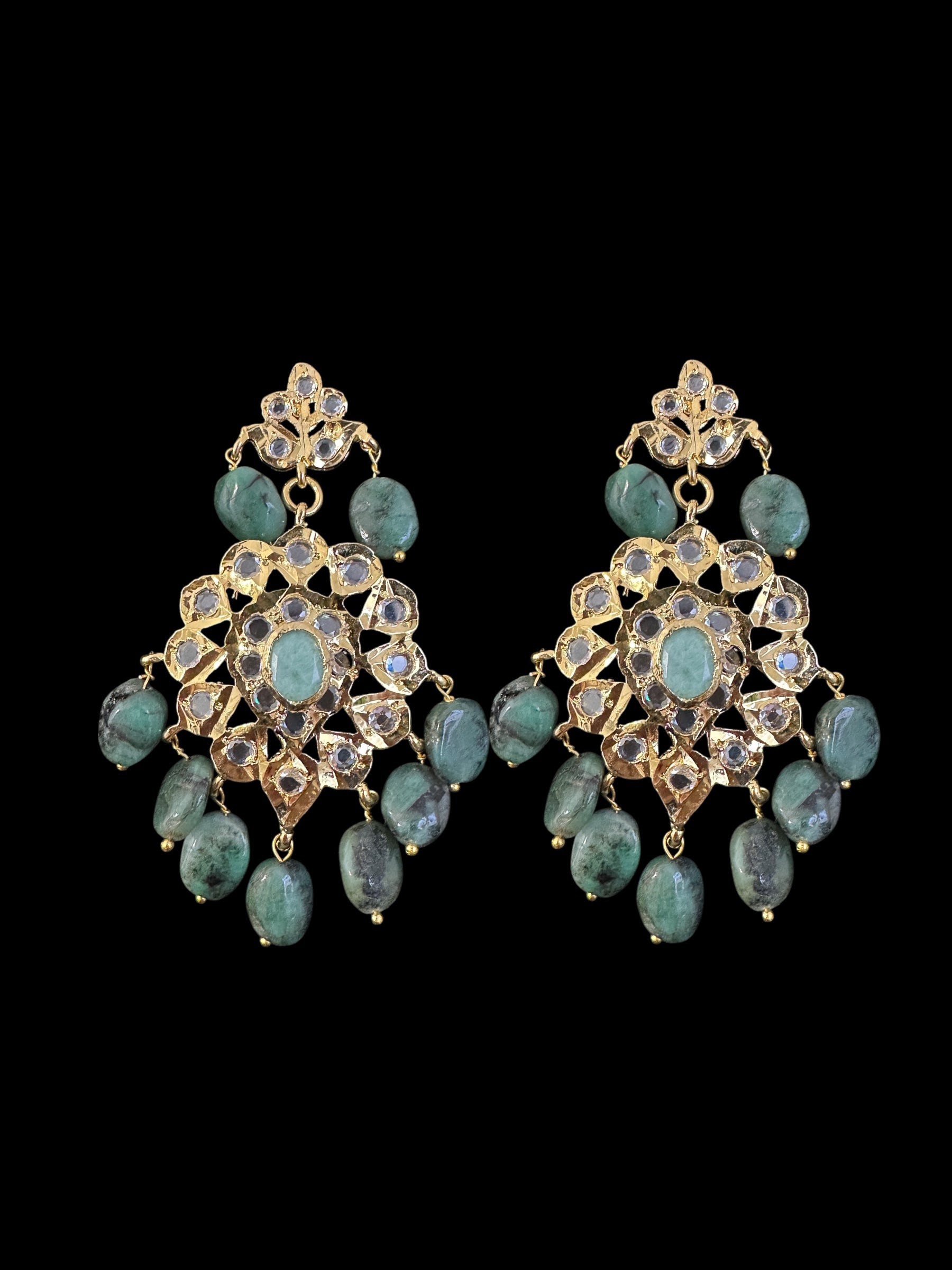 DLN125 SHARNAZ Gold plated Rani haar in real emerald beads ( READY TO SHIP )