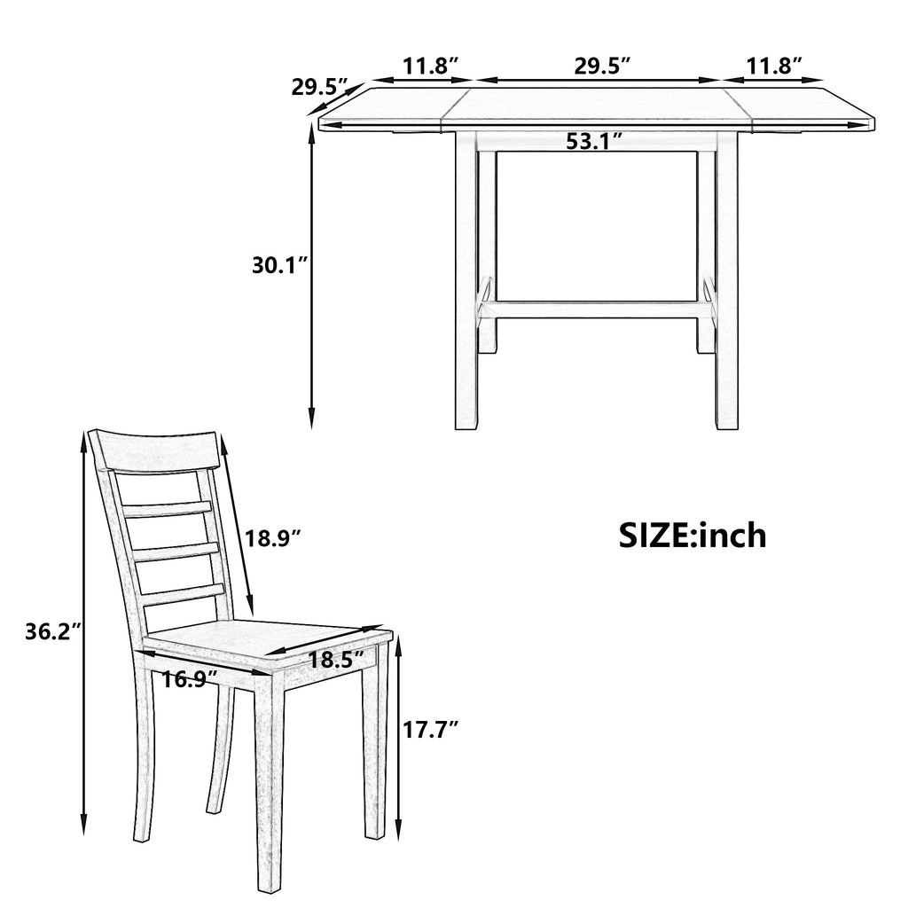 TOPMAX 5-piece square wooden pendant light expandable dining table set with 4 ladder back chairs  Gray