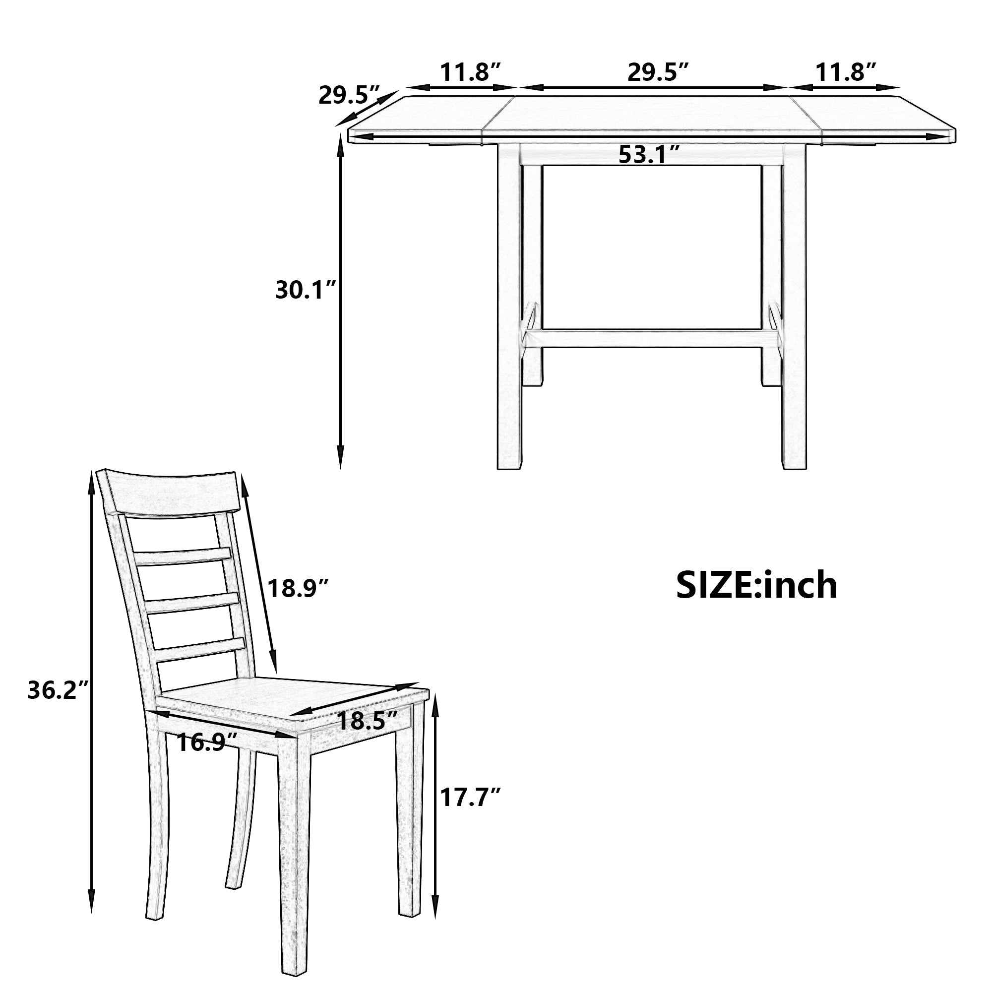 TOPMAX 5-piece square wooden pendant light expandable dining table set with 4 ladder back chairs  Gray
