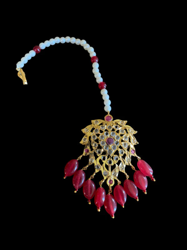 BR474 Waniya hyderabadi bridal set in red / ruby ( SHIPS IN 3 WEEKS )