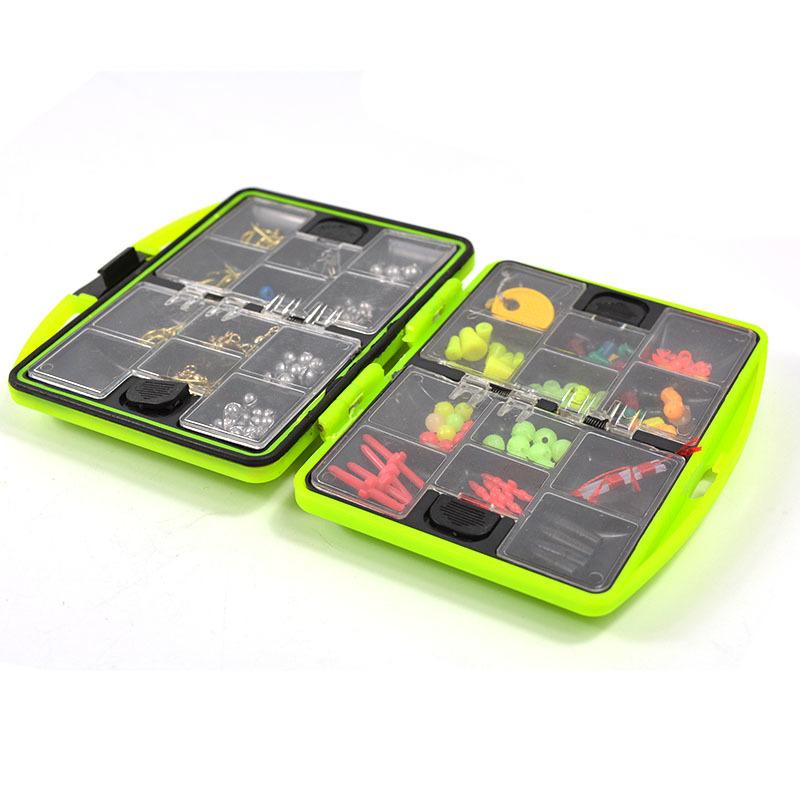 LEO 100Pcs/box Fly Fishing Accessories Box with Fishhooks Float Lead Sinker Swivel Connector Beads