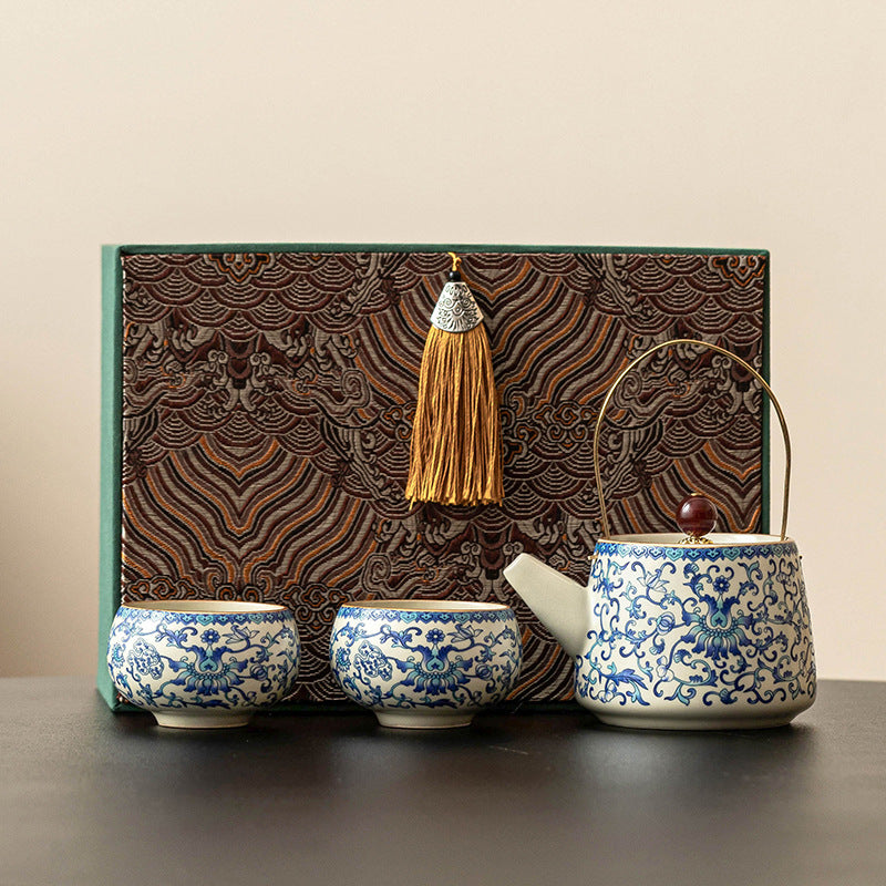 Ru Kiln Light Luxury Tea Set Gift Box for Giving to Elderly Companions