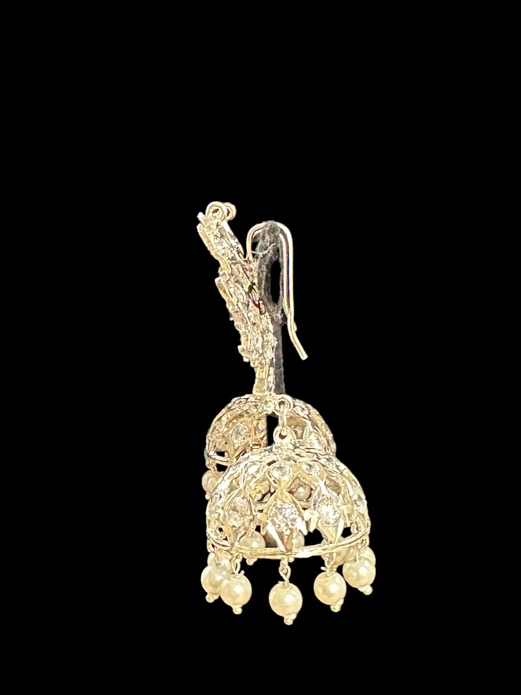 DER549 karanphool jhumka - large size silver plated  ( SHIPS IN 3 WEEKS )