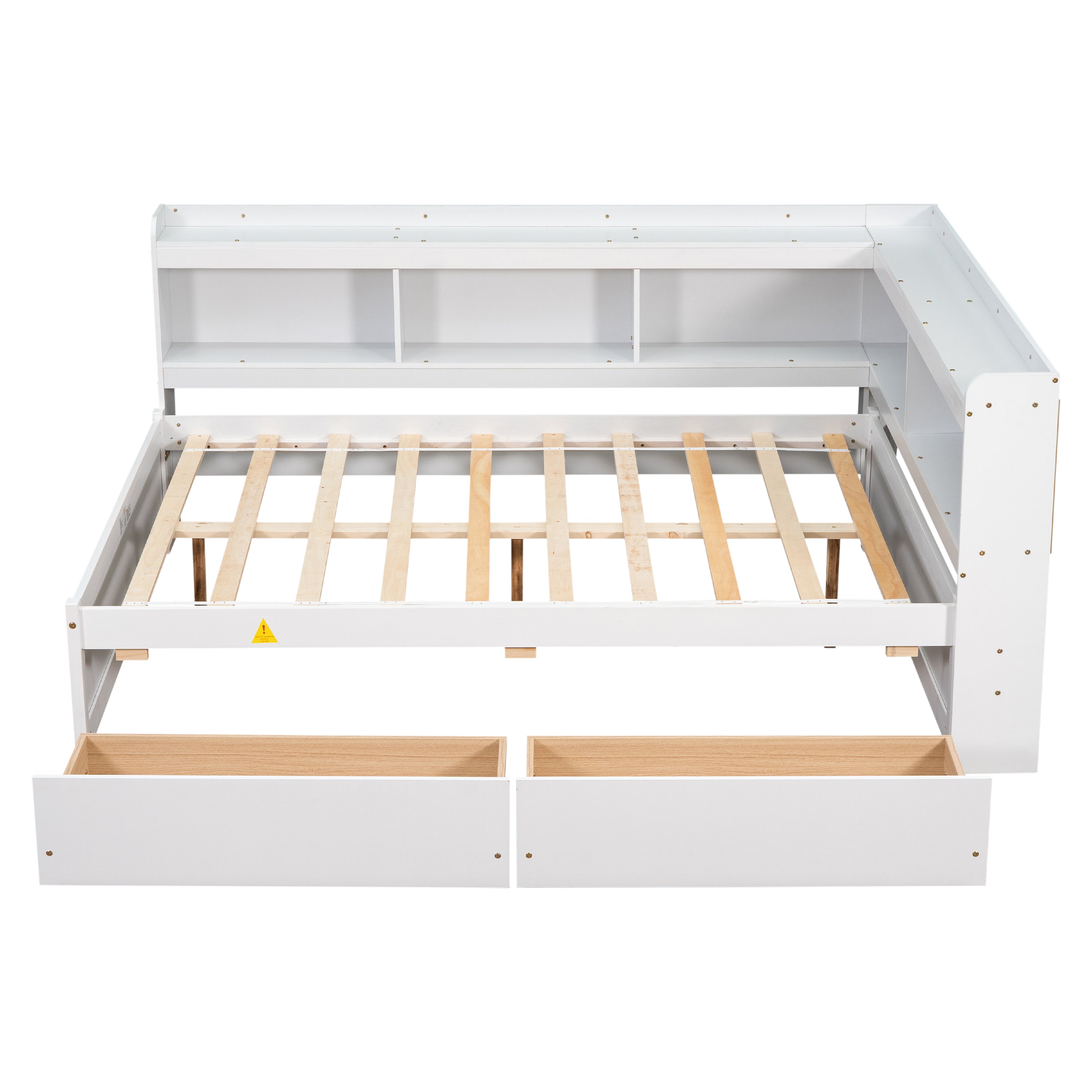 Full Bed with L-shaped Bookcases, Drawers ,White