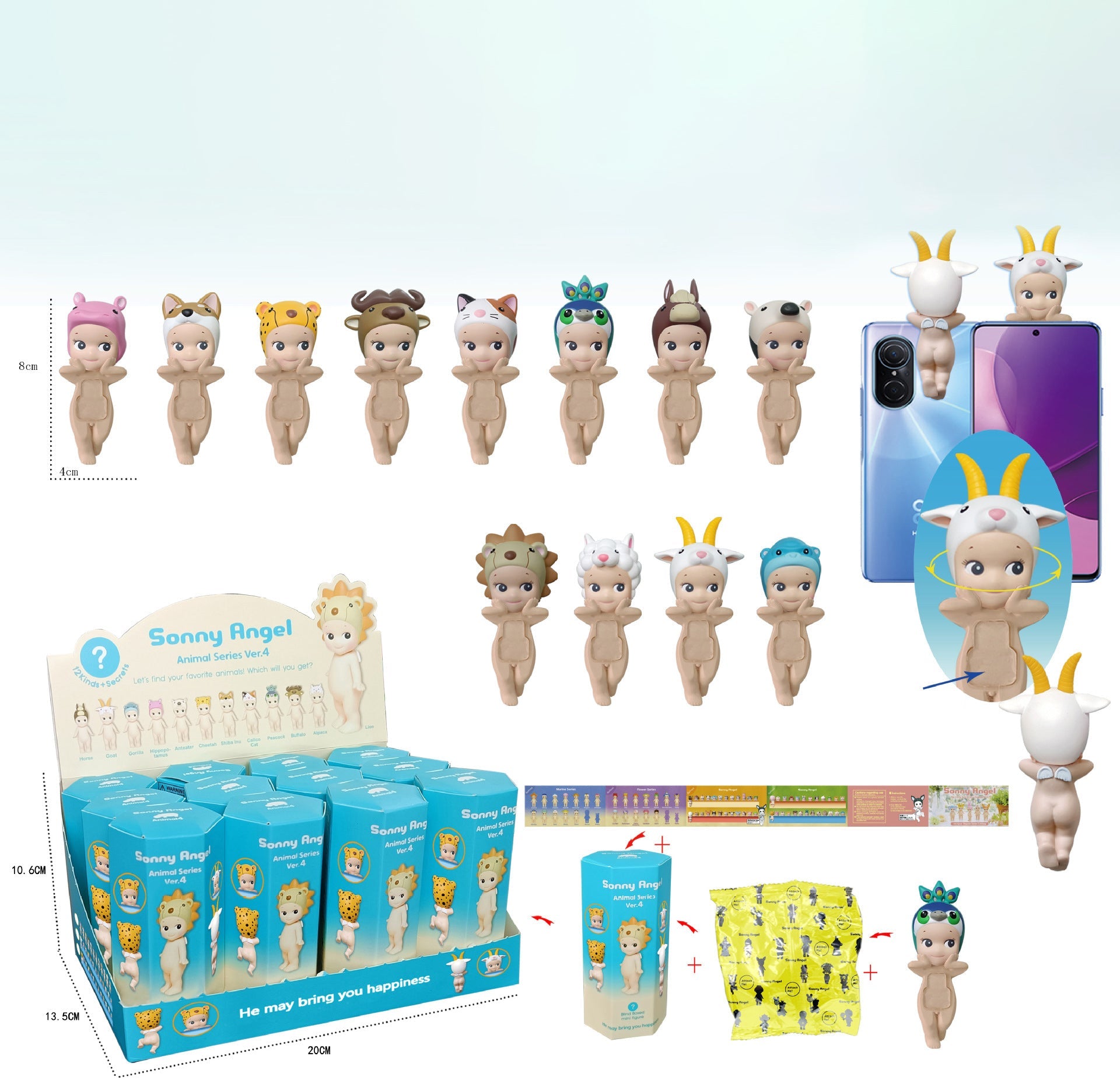 Party Angel Cheek Blind Box Car Ornament Mobile phone Decoration Handmade Anime Doll Finished End Box