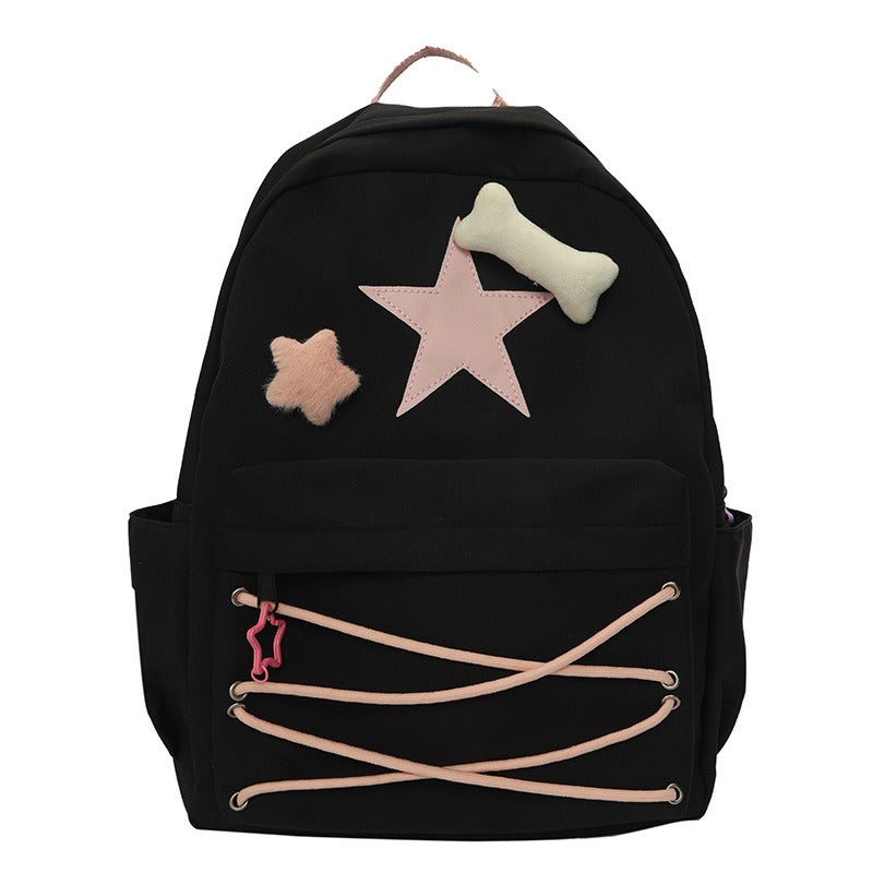 Japanese cute girl bag Niche self made fiv pointed star backpack ins college student schoolbag female high school backpack