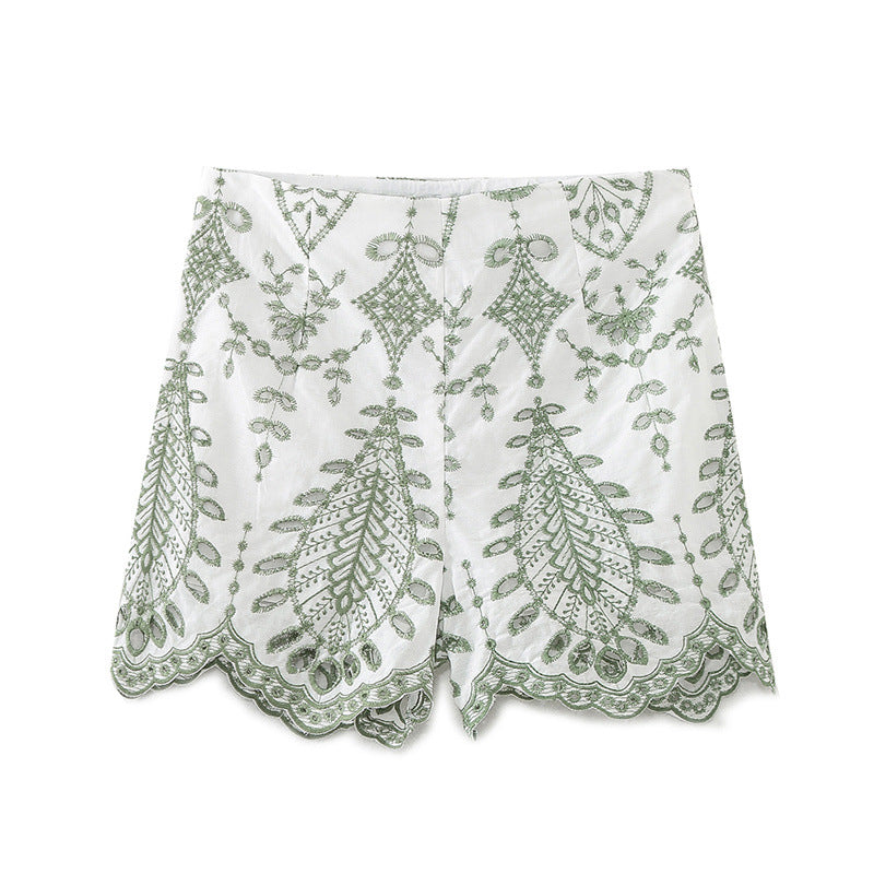 Fashionable Casual Loose Embroidered Short Top and Shorts for Women