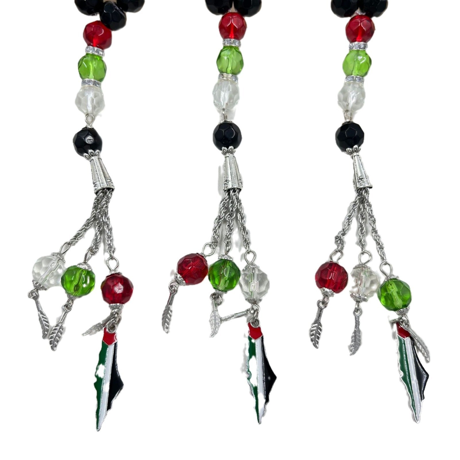 33 prayer beads in Palestinian flag colored crystal glass
