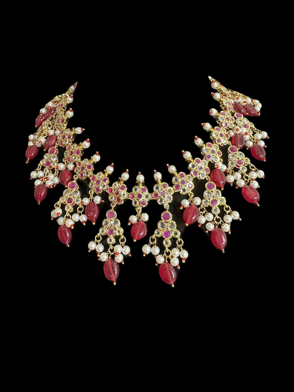 BR474 Waniya hyderabadi bridal set in red / ruby ( SHIPS IN 3 WEEKS )