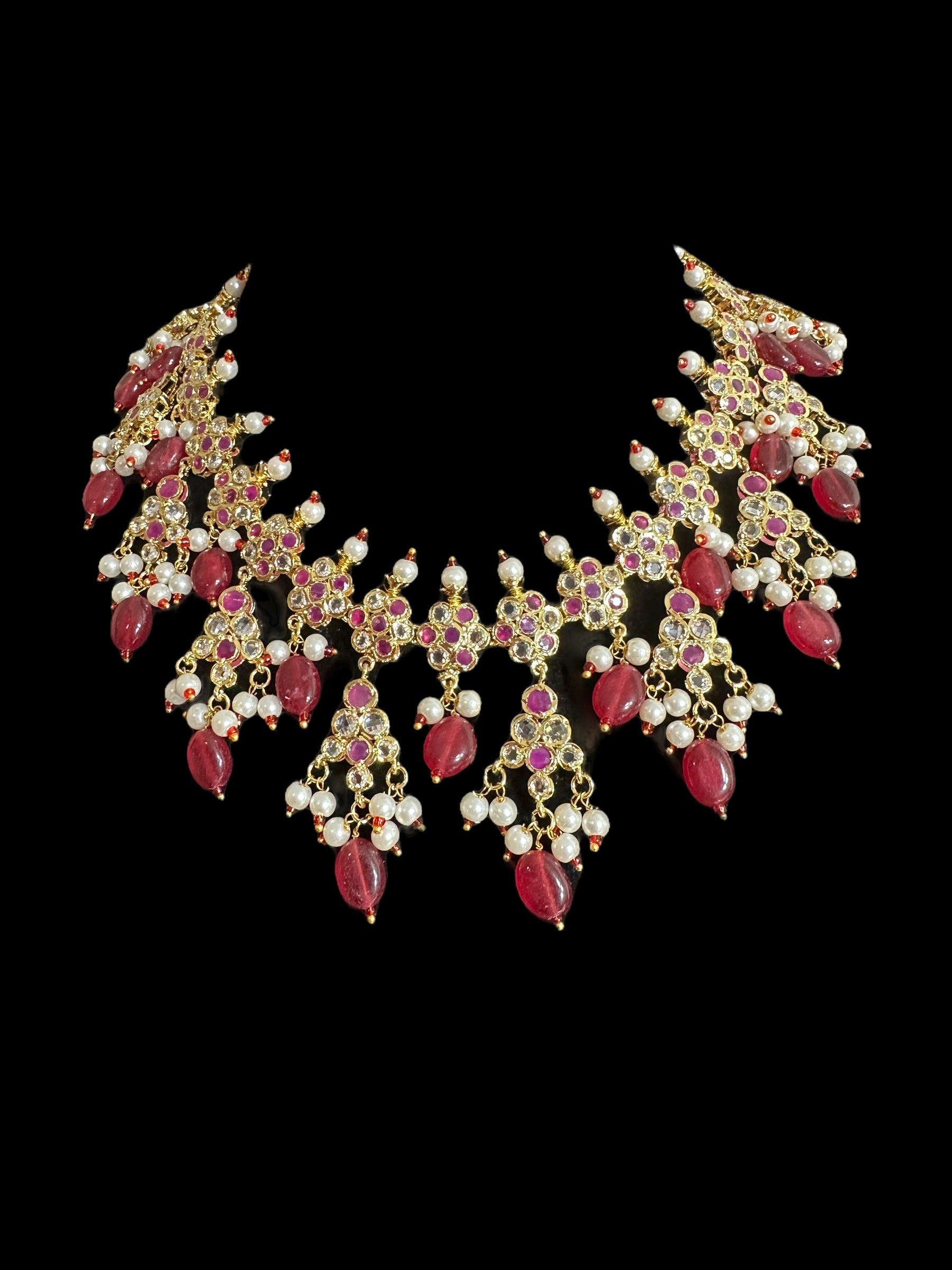 BR474 Waniya hyderabadi bridal set in red / ruby ( SHIPS IN 3 WEEKS )
