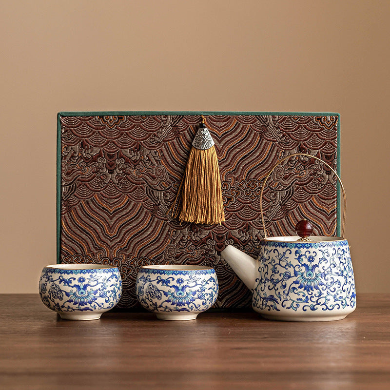 Ru Kiln Light Luxury Tea Set Gift Box for Giving to Elderly Companions