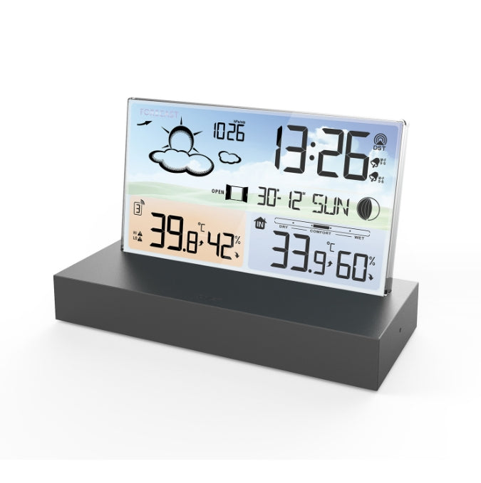 Transparent glass weather clock 3396C color screen RF wireless multi function weather forecast electronic alarm clock