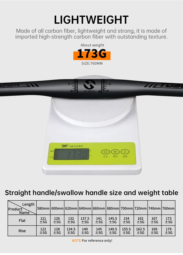 TOSEEK Carbon Fiber MTB Handlebar, 31.8mm, One-piece, Swallow-shaped - Ideal for Mountain Bikes