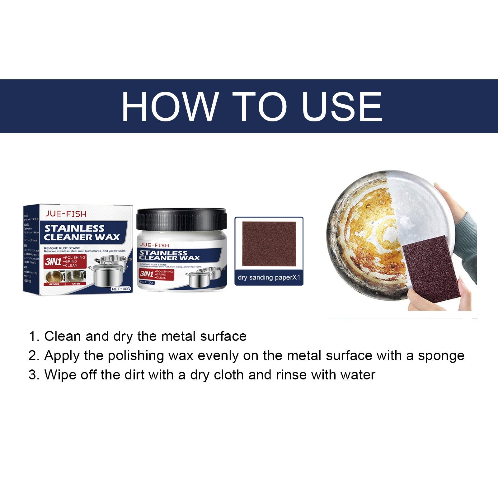 Metal Polishing Wax, Household Kitchen Range Hood Pot Cleaning, Rust Removal, Grease Polishing Cleaner