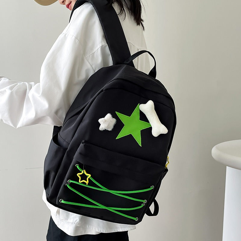 Japanese cute girl bag Niche self made fiv pointed star backpack ins college student schoolbag female high school backpack