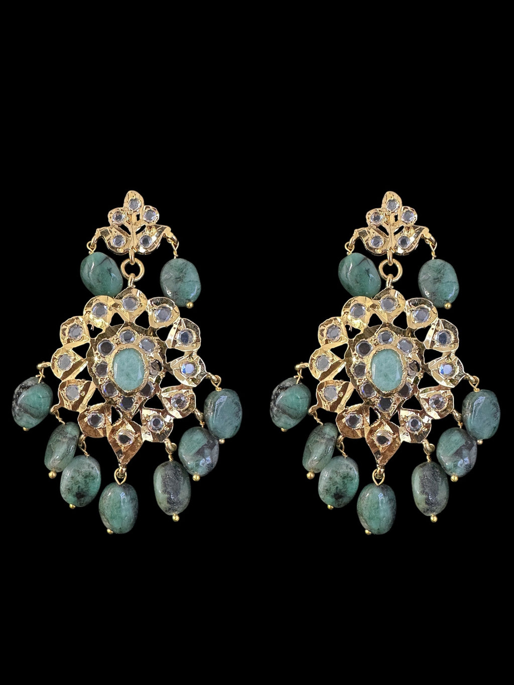 DLN125 SHARNAZ Gold plated Rani haar in real emerald beads ( READY TO SHIP )