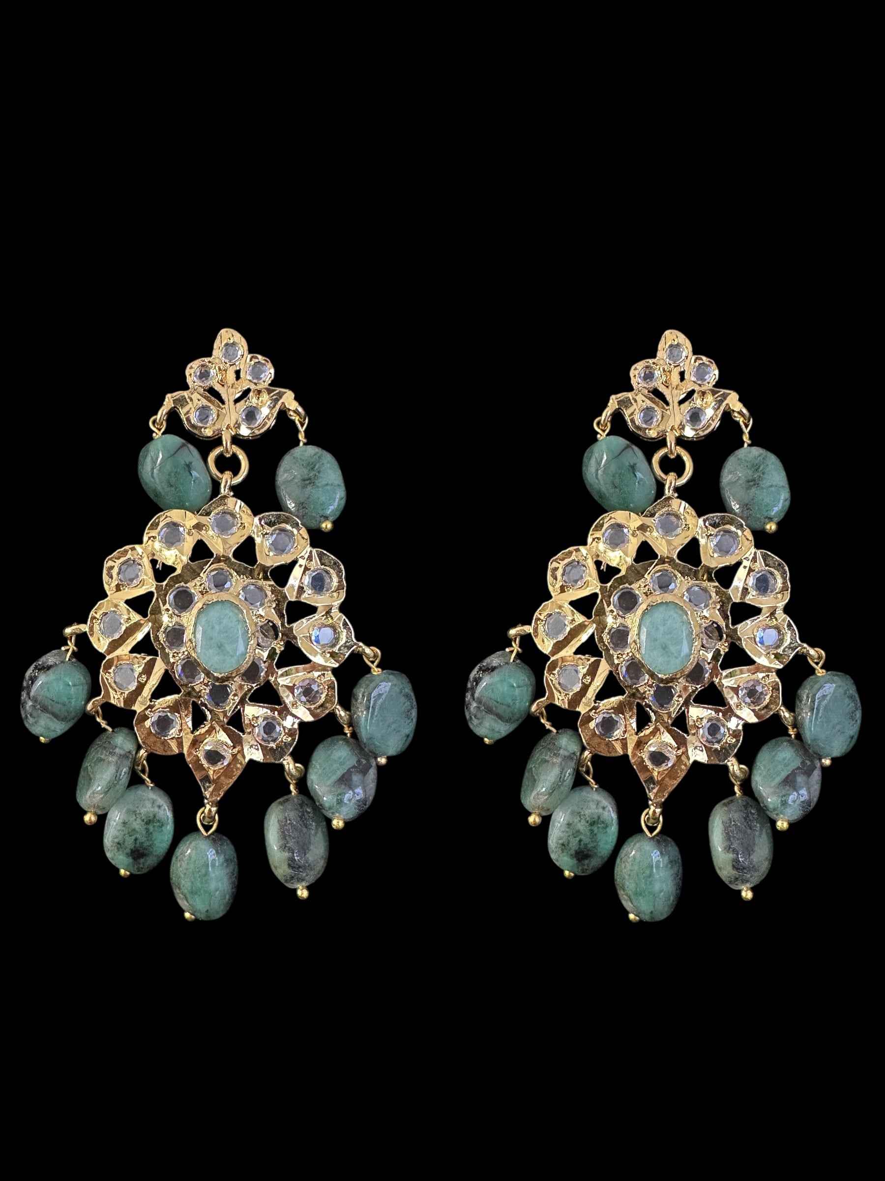 DLN125 SHARNAZ Gold plated Rani haar in real emerald beads ( READY TO SHIP )