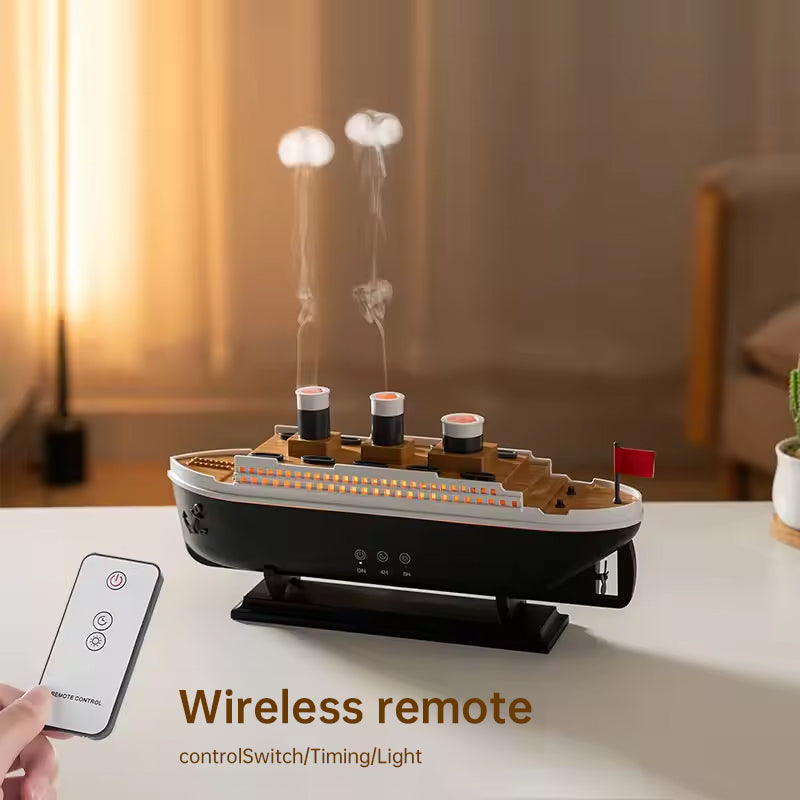 Titanic ship model humidifier (250ml), also an essential oil diffuser with jellyfish smoke ring spray for home aroma.