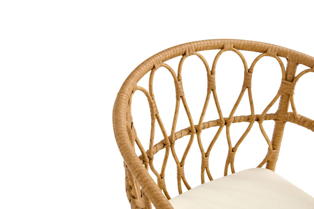 Outdoor dining set of 5 simple bamboo dinning table  PE ratten round table 110CM plastic wood top