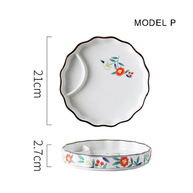 Dumpling plate sushi plate round square plate with soy sauce and vinegar partitioned snack plate ceramic plate for home use
