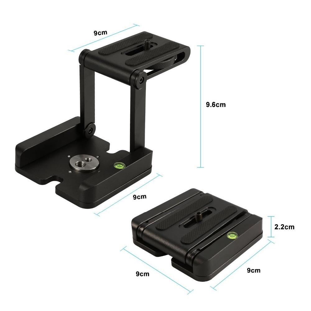 Z Flex Tilt Tripod Head Aluminum Alloy Folding Z Tilt Head Quick Release Plate Stand Mount Spirit Level