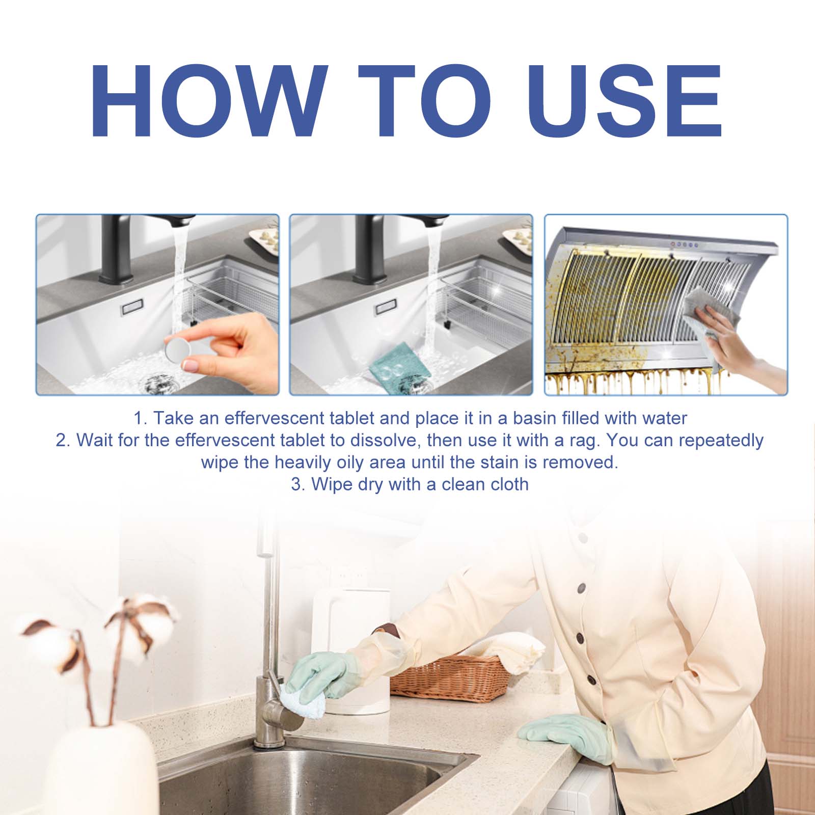Kitchen Cleaning Effervescent Tablets, Clean The Kitchen Stove Sink Range Hood Stubborn Dirt Effervescent Tablet