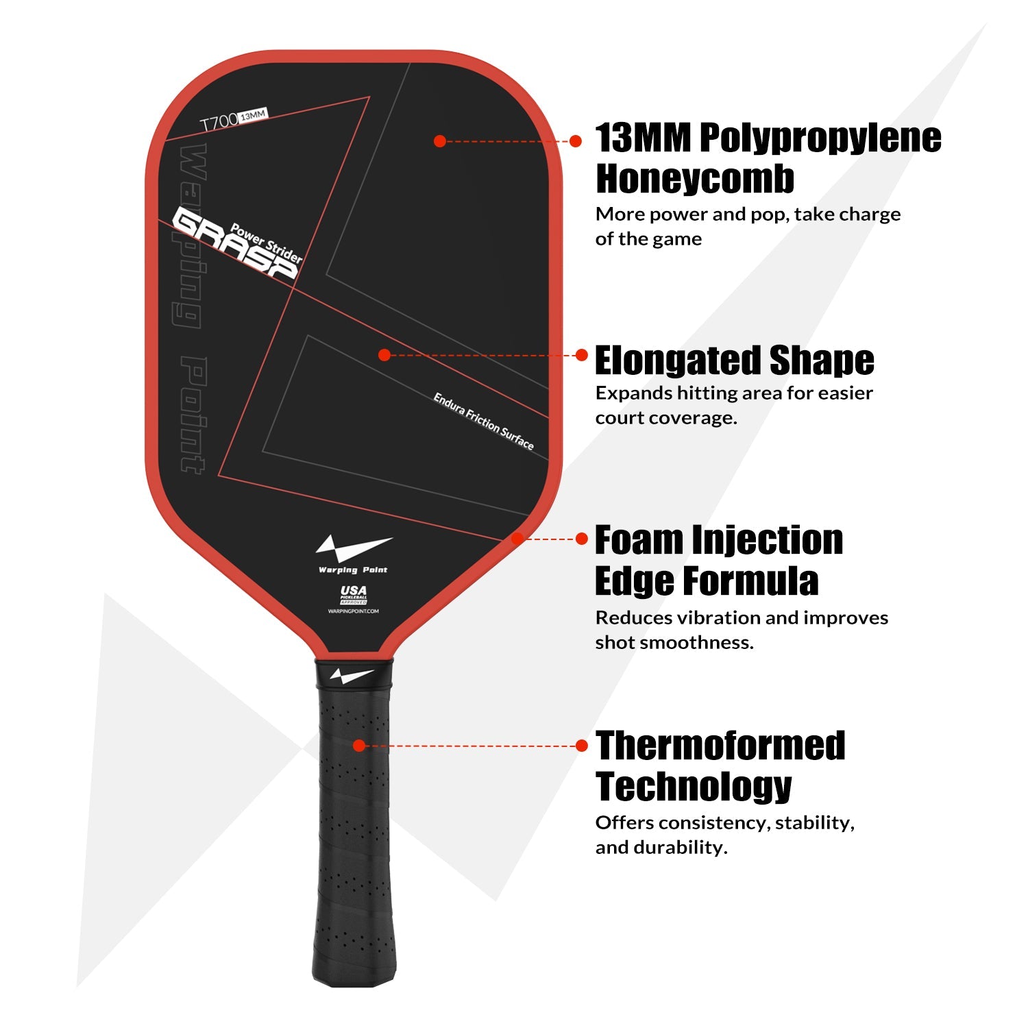 Grasp Power Pickleball Paddle 13mm T700 Carbon Fiber for Explosive Performance